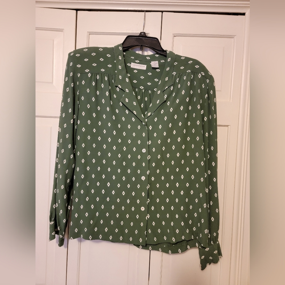 Liz Claiborne Green Patterned Women's Top Size 12 EUC